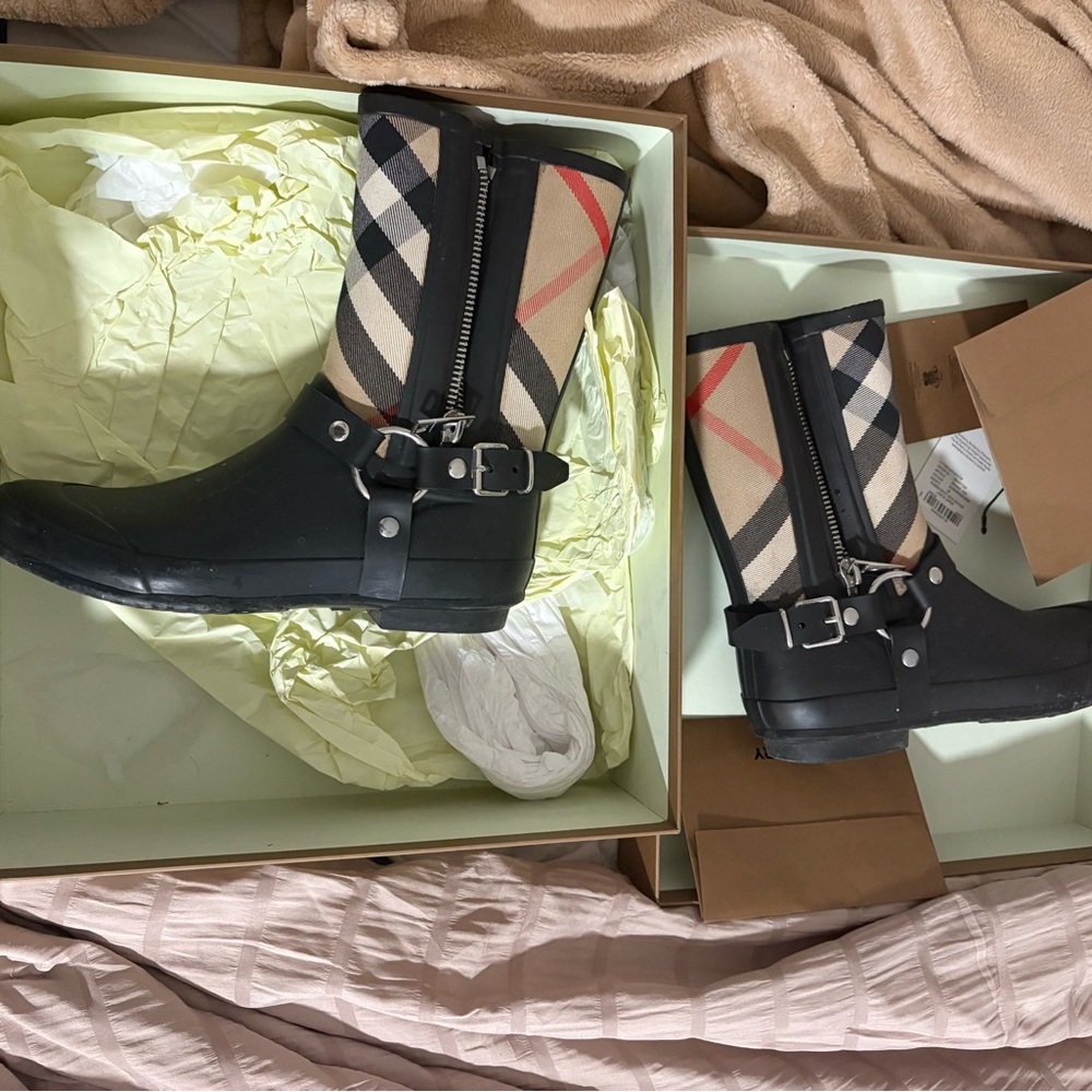 Burberry Black and Tan Checkered Boots